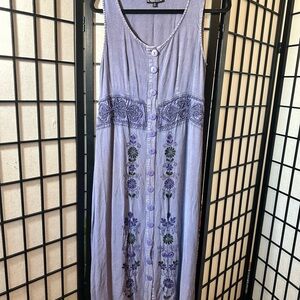 Lavender Love Button-Front Maxi Dress, Embroidered Trim, Sleeveless